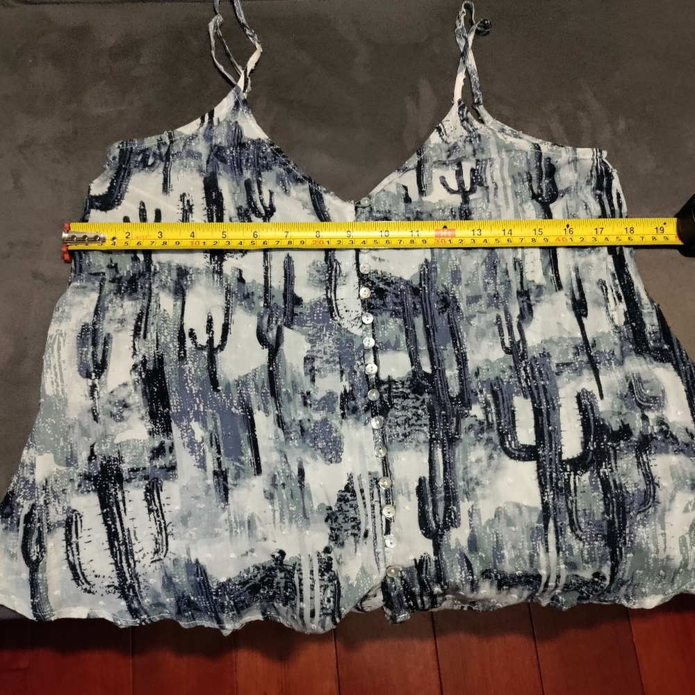 Blue & white camisole tank with buttons, Size S - Picture 6 of 7